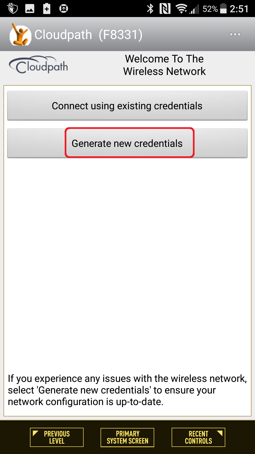 Screenshot using new credentials