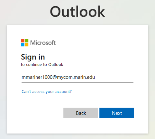 Outlook sign in screen
